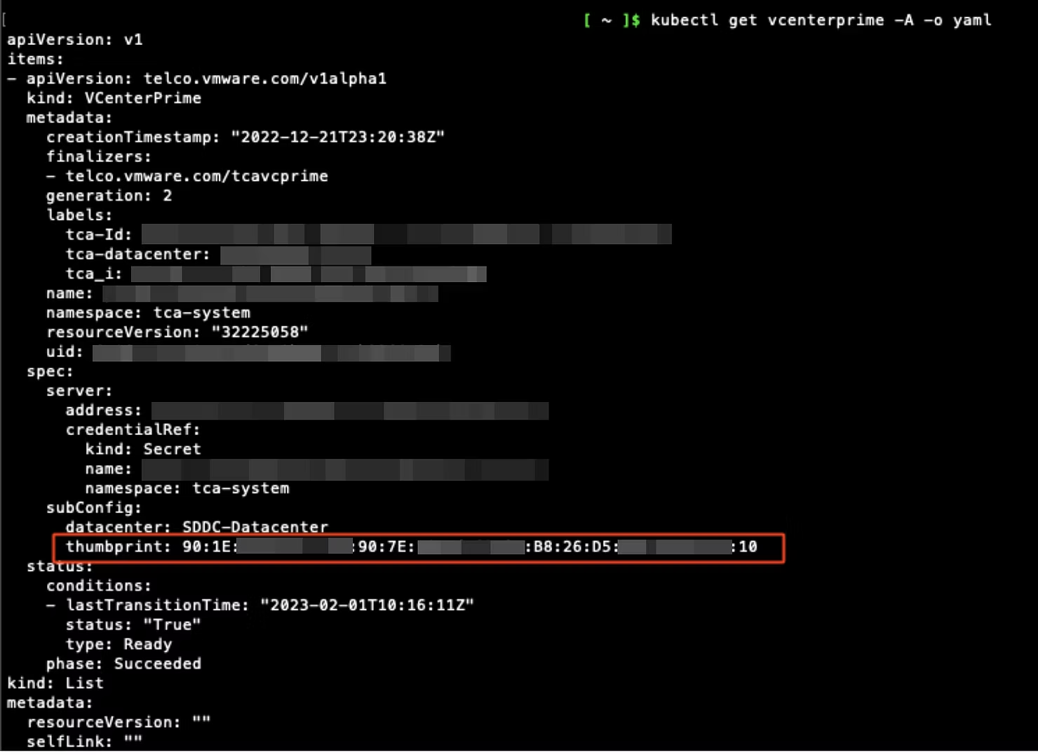 Failed to update SDDC vCenter thumbprint in TKG-management cluster