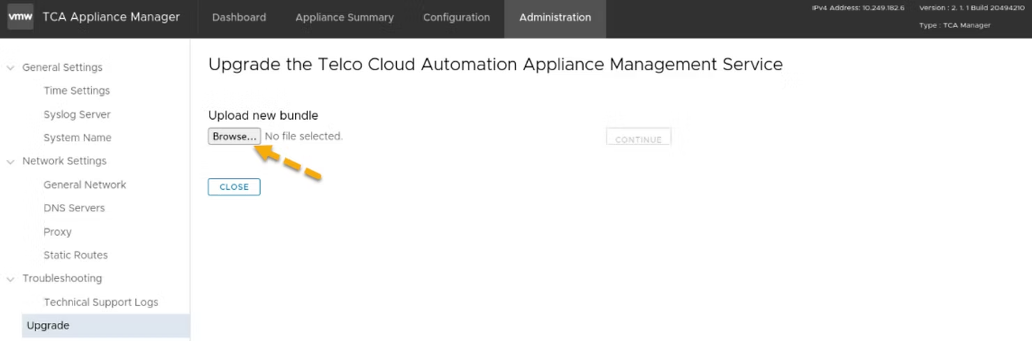VMware Telco Cloud Automation v2.1 to v2.2 upgrade procedure