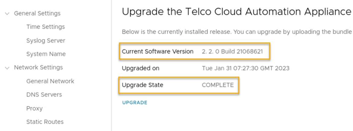 VMware Telco Cloud Automation v2.1 to v2.2 upgrade procedure