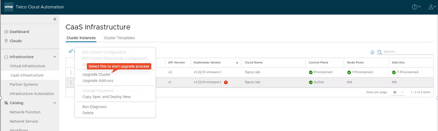 VMware Telco Cloud Automation v2.1 to v2.2 upgrade procedure