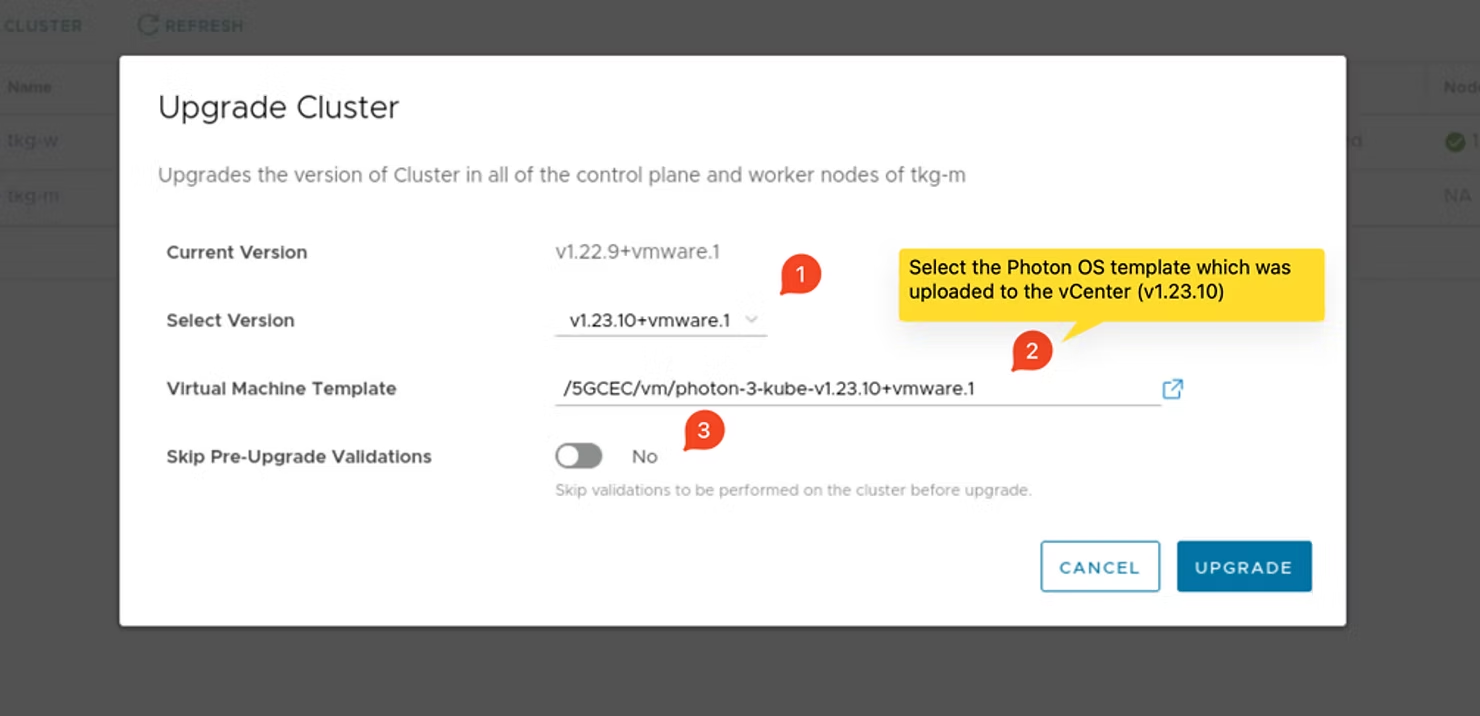 VMware Telco Cloud Automation v2.1 to v2.2 upgrade procedure
