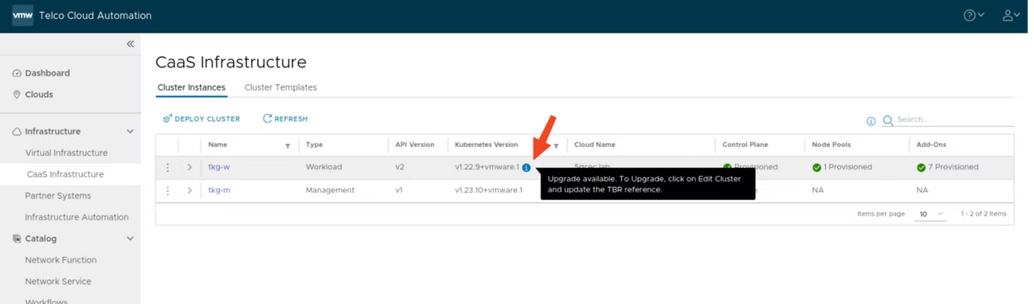 VMware Telco Cloud Automation v2.1 to v2.2 upgrade procedure