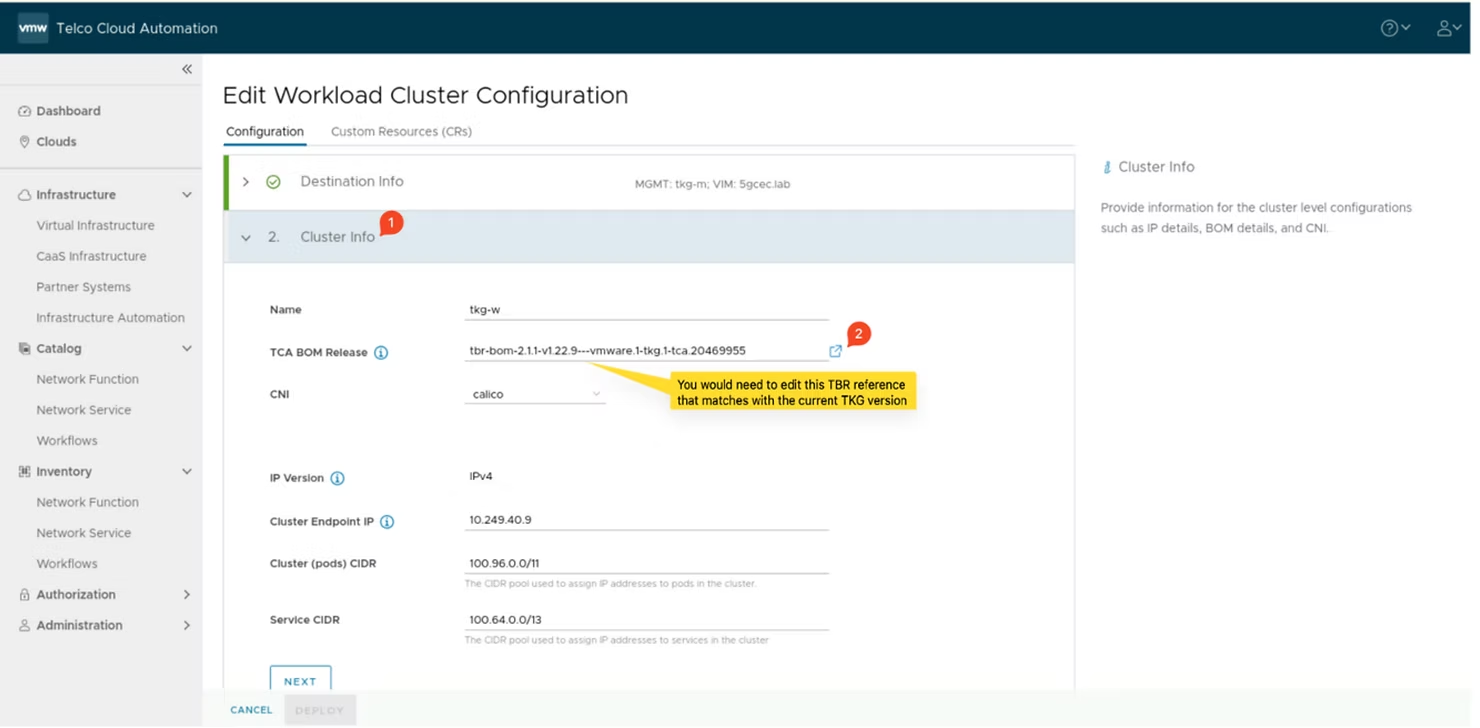 VMware Telco Cloud Automation v2.1 to v2.2 upgrade procedure