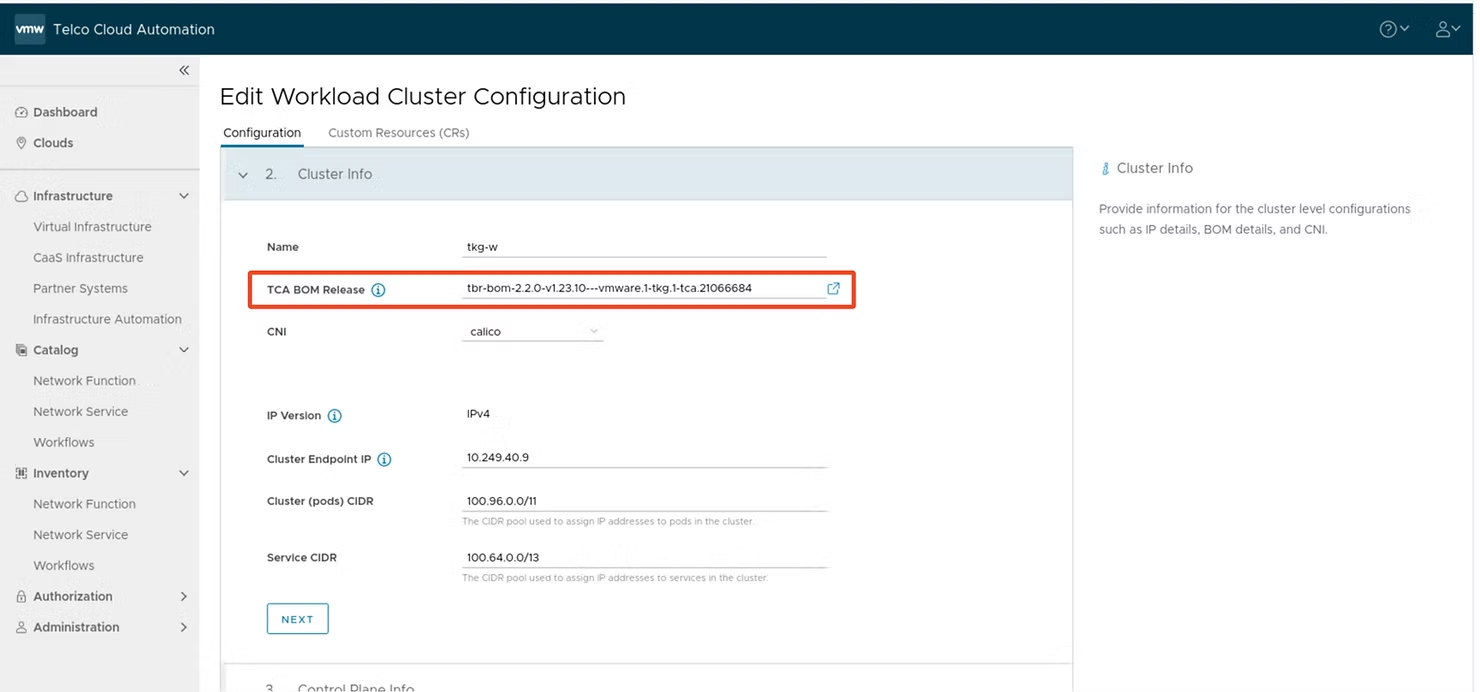 VMware Telco Cloud Automation v2.1 to v2.2 upgrade procedure