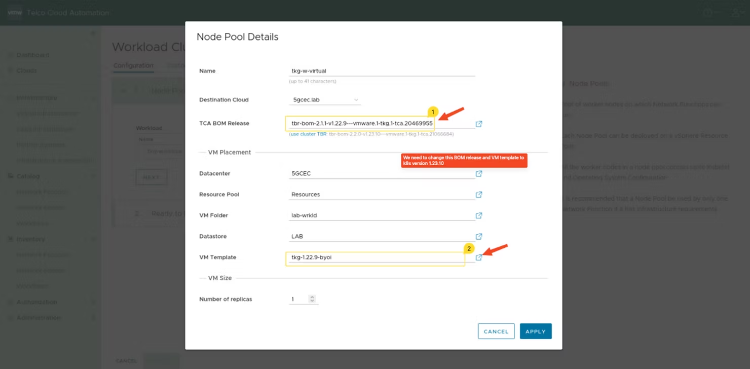 VMware Telco Cloud Automation v2.1 to v2.2 upgrade procedure